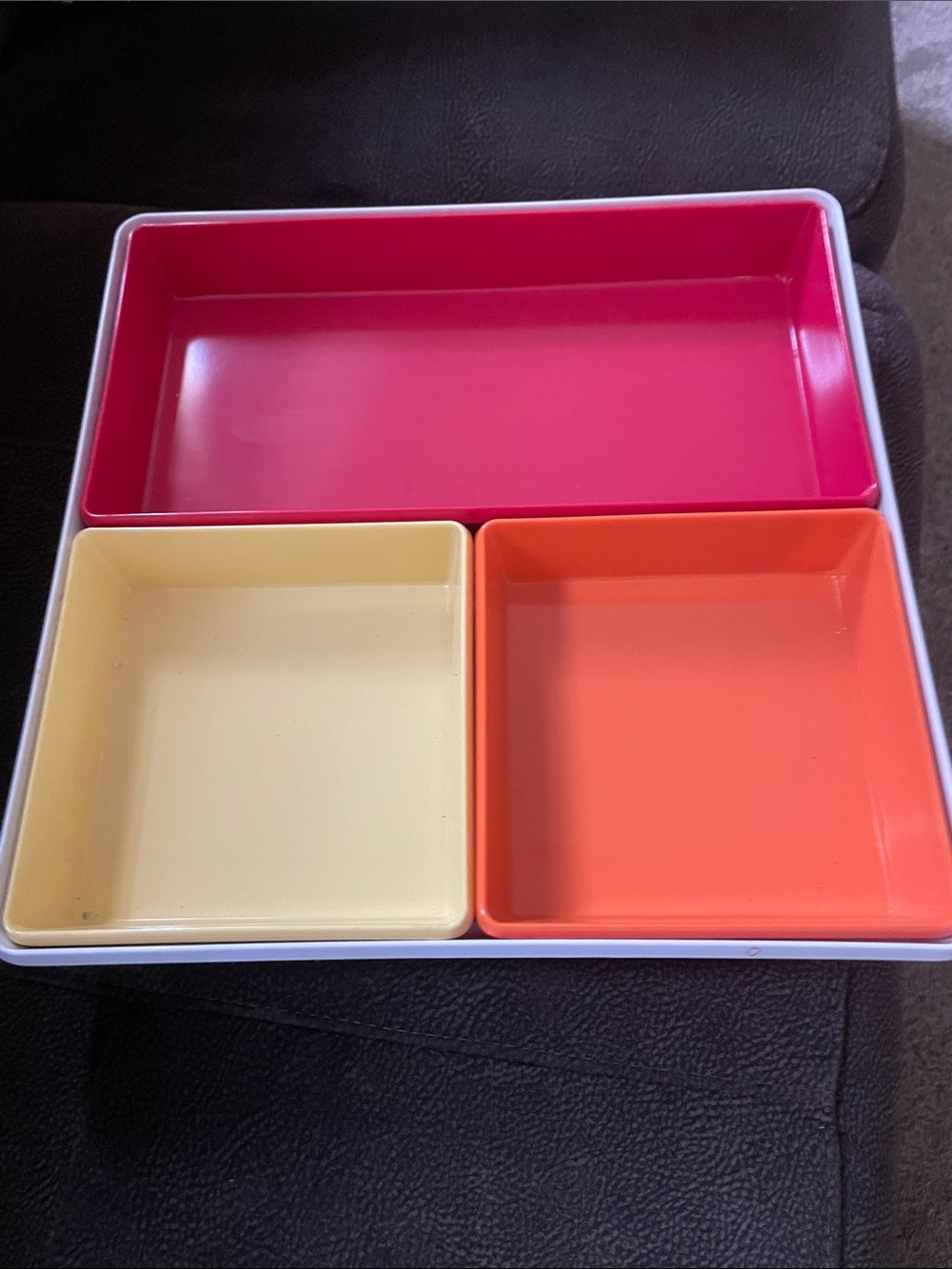 3-Compartment Plastic Organizer Tray in Pink, Cream & Orange
